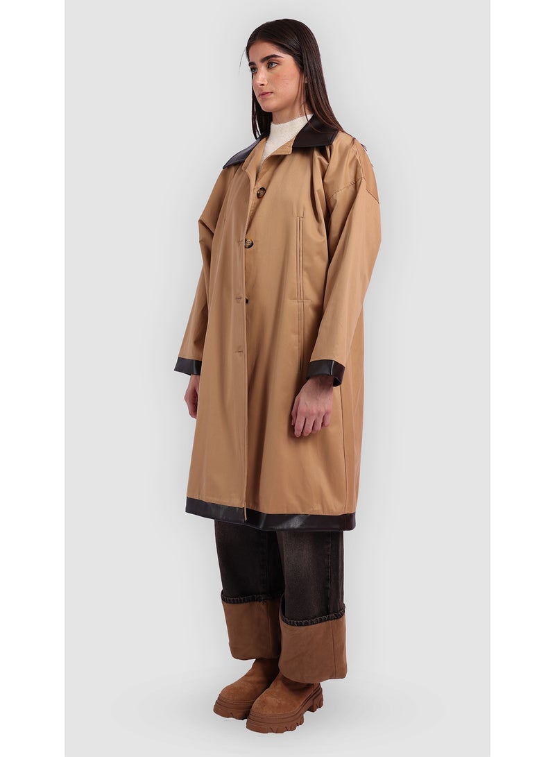 KYVELi Classic Relaxed Fit Long Coat- Beige - Image 3