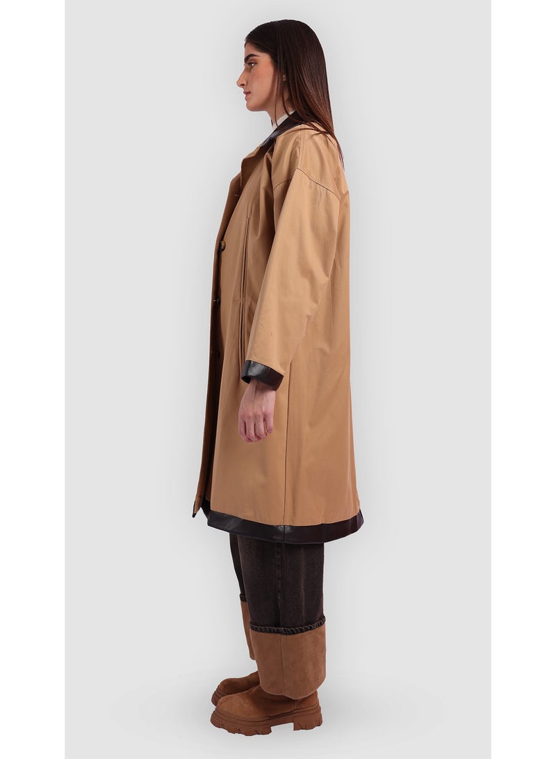 KYVELi Classic Relaxed Fit Long Coat- Beige - Image 4