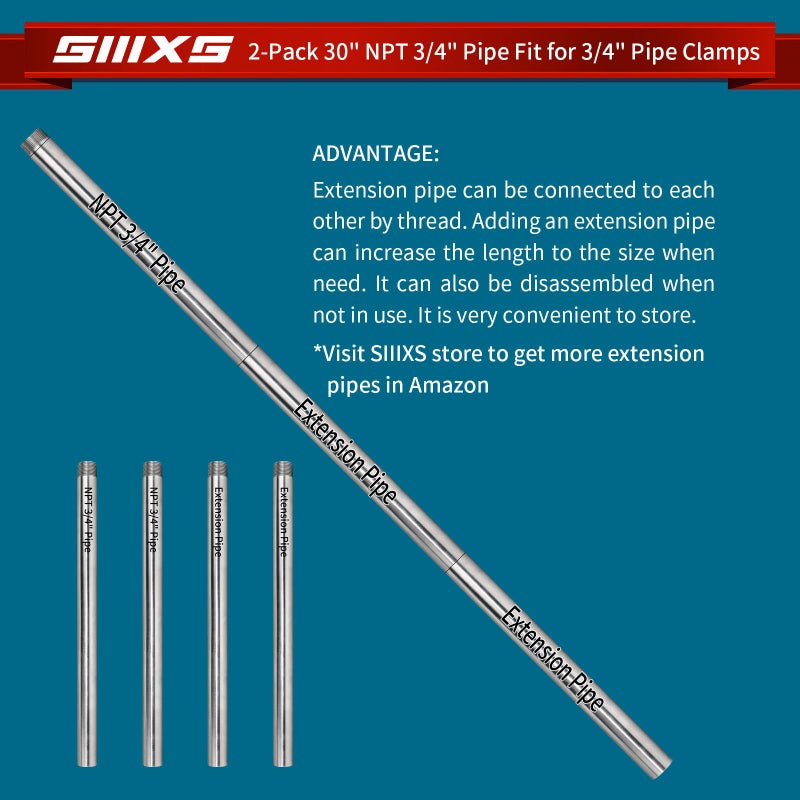 SIIIXS 2-Pack 3/4"X30" Heavy Duty Metal Pipe with stardard NPT 3/4" thread Fit for Pipe Clamps - Image 4