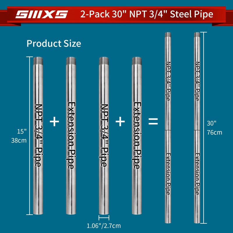 SIIIXS 2-Pack 3/4"X30" Heavy Duty Metal Pipe with stardard NPT 3/4" thread Fit for Pipe Clamps - Image 2