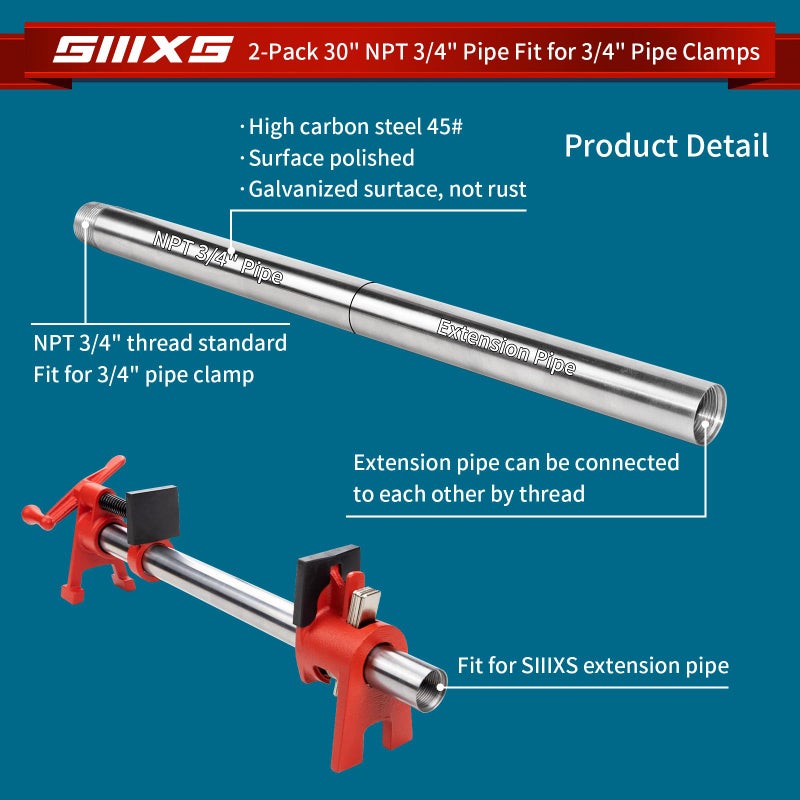 SIIIXS 2-Pack 3/4"X30" Heavy Duty Metal Pipe with stardard NPT 3/4" thread Fit for Pipe Clamps - Image 3