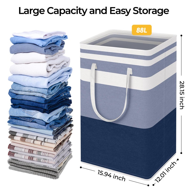 HomeHacks 2-Pack Large Laundry Basket, Waterproof, Freestanding Laundry Hamper, Collapsible Tall Clothes Hamper with Extended Handles for Clothes Toys in the Dorm and Family (Blue, 88L) - Image 4
