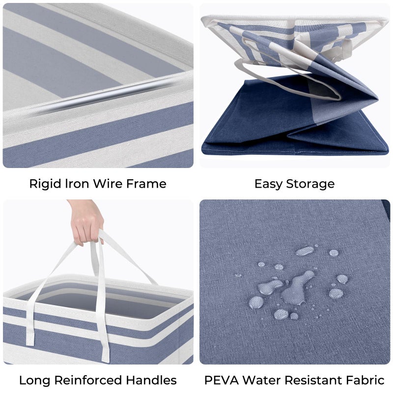 HomeHacks 2-Pack Large Laundry Basket, Waterproof, Freestanding Laundry Hamper, Collapsible Tall Clothes Hamper with Extended Handles for Clothes Toys in the Dorm and Family (Blue, 88L) - Image 2