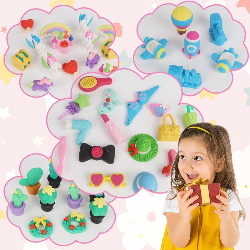 Cllayees 72 Pcs Erasers for Kids, Mini Pencil Eraser Bulk Classroom Prizes, Fun Puzzle Erasers for Girl Preschool Elementary Student, Back to School Supplies - Image 3