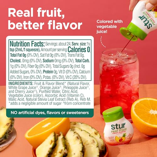 Stur Liquid Water Enhancer | Fruit Punch | Naturally Sweetened | High in Vitamin C & Antioxidants | Sugar Free | Zero Calories | Keto | Vegan | 5 Bottles, Makes 120 Drinks - Image 2