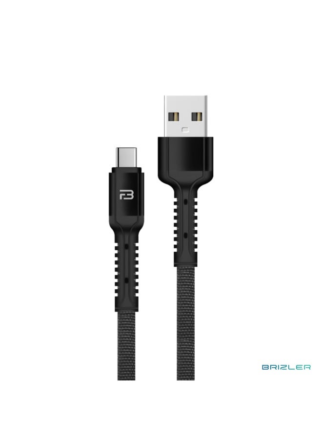 BRIZLER USB-A to Type-C Fast Charging and Sync Cable (3A, 1M, BZ-CA847) – Tangle-Free Durable Charger Data Cord for Android Smartphones & Tablets, Black - Image 1