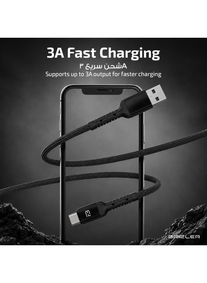 BRIZLER USB-A to Type-C Fast Charging and Sync Cable (3A, 1M, BZ-CA847) – Tangle-Free Durable Charger Data Cord for Android Smartphones & Tablets, Black - Image 4