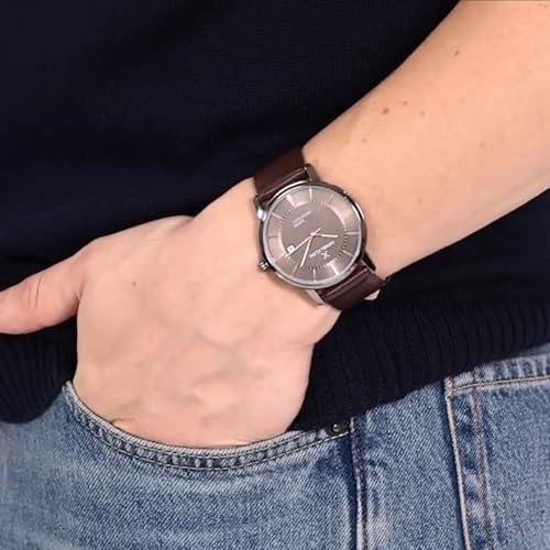 Daniel Klein Analog Black Round Dial Black Case Brown Leather Strap Chronograph Water-Resistant Wrist Watch for Men Boys DK11832-4 - Image 4