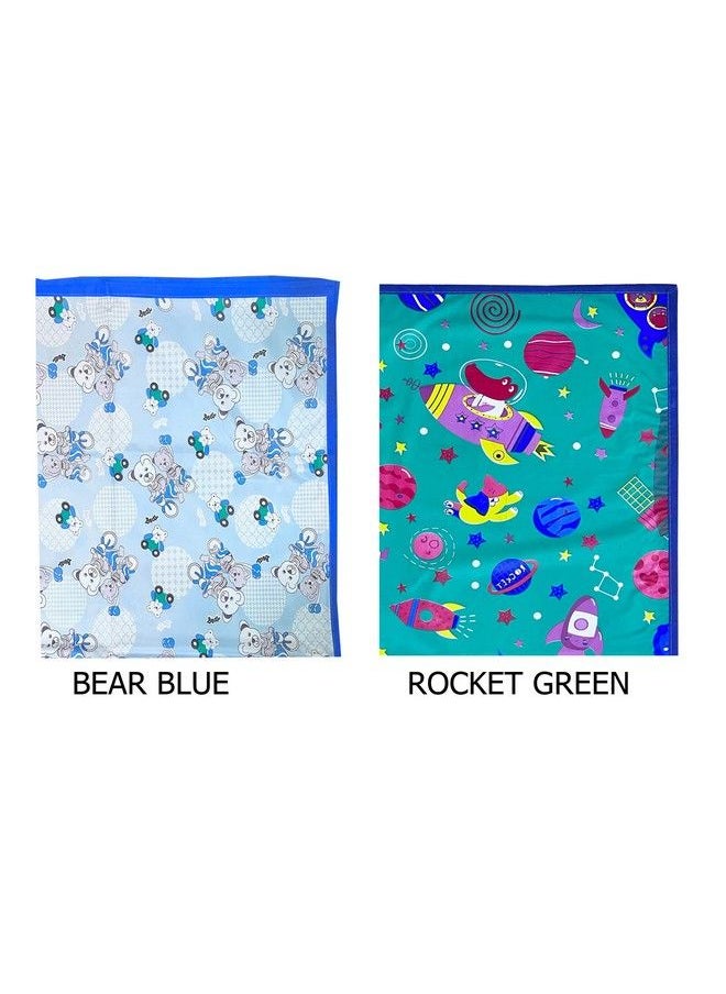 Ecosoft - Plastic Sheetpvc Sheet For Kidsrubber Sheet For Babiesbed Wetting Protector(90 X 135 Cm) (Blue Bear & Green Rocket) - Image 1