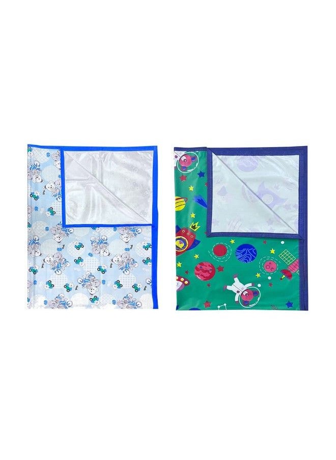 Ecosoft - Plastic Sheetpvc Sheet For Kidsrubber Sheet For Babiesbed Wetting Protector(90 X 135 Cm) (Blue Bear & Green Rocket) - Image 1