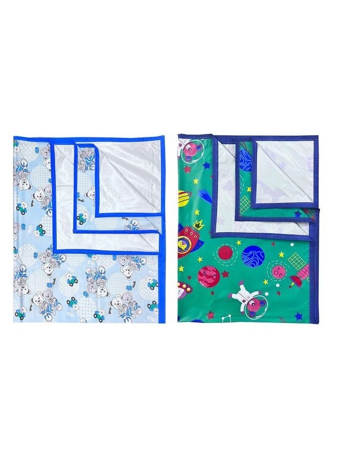 Ecosoft - Plastic Sheetpvc Sheet For Kidsrubber Sheet For Babiesbed Wetting Protector(90 X 135 Cm) (Blue Bear & Green Rocket) - Image 1