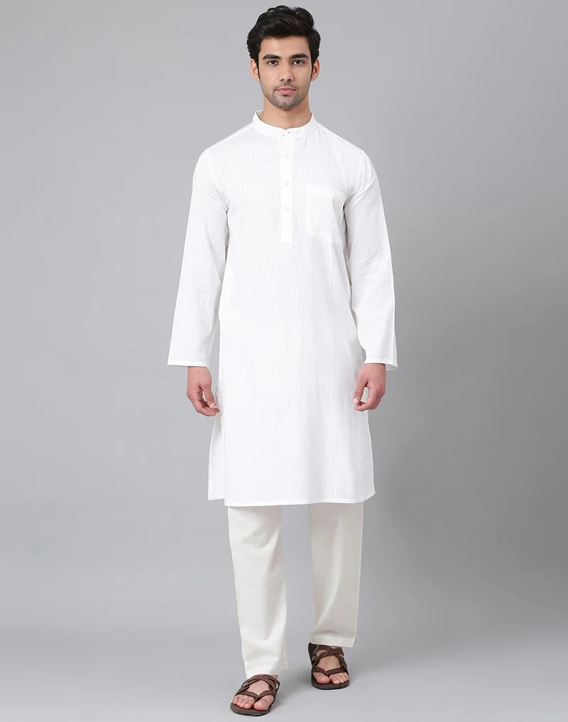 فاب انديا White Cotton Long Kurta