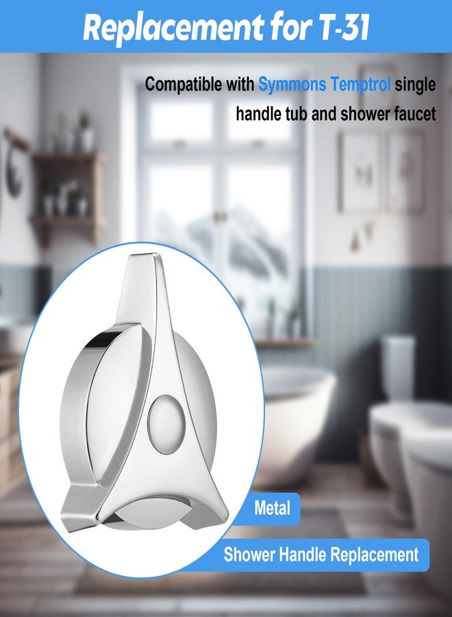 Dreyoo Shower Faucet Handle Replacement for T-31, Compatible with Symmons/Temptrol Tub and Shower Faucets, Shower Knob Replacement Single Handle with Screw and Plug Button, Metal, Chrome Plated - Image 3