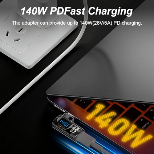 Verilux® PD 140W USB C to Type C Connector with LCD Display, Right Angle Type C Connector Support 40Gbps Data Sync & 8K@60Hz Video for iPhone 17/16/15, MacBook and More USB-C Devices, Black - Image 2