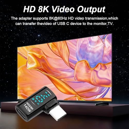 Verilux® PD 140W USB C to Type C Connector with LCD Display, Right Angle Type C Connector Support 40Gbps Data Sync & 8K@60Hz Video for iPhone 17/16/15, MacBook and More USB-C Devices, Black - Image 4