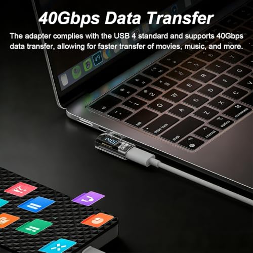 Verilux® PD 140W USB C to Type C Connector with LCD Display, Right Angle Type C Connector Support 40Gbps Data Sync & 8K@60Hz Video for iPhone 17/16/15, MacBook and More USB-C Devices, Black - Image 3