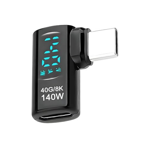 Verilux® PD 140W USB C to Type C Connector with LCD Display, Right Angle Type C Connector Support 40Gbps Data Sync & 8K@60Hz Video for iPhone 17/16/15, MacBook and More USB-C Devices, Black - Image 1