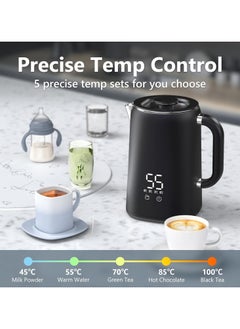 XVersion 1.7L Electric Kettles,Smart Water Boiler Kettle with Touch Screen,Digital Display,5 Temp Settings,Dual Wall Anti-Scald,Rapid Boil,Auto Shut-Off for Tea/Coffee/Milk - black  - Image 2