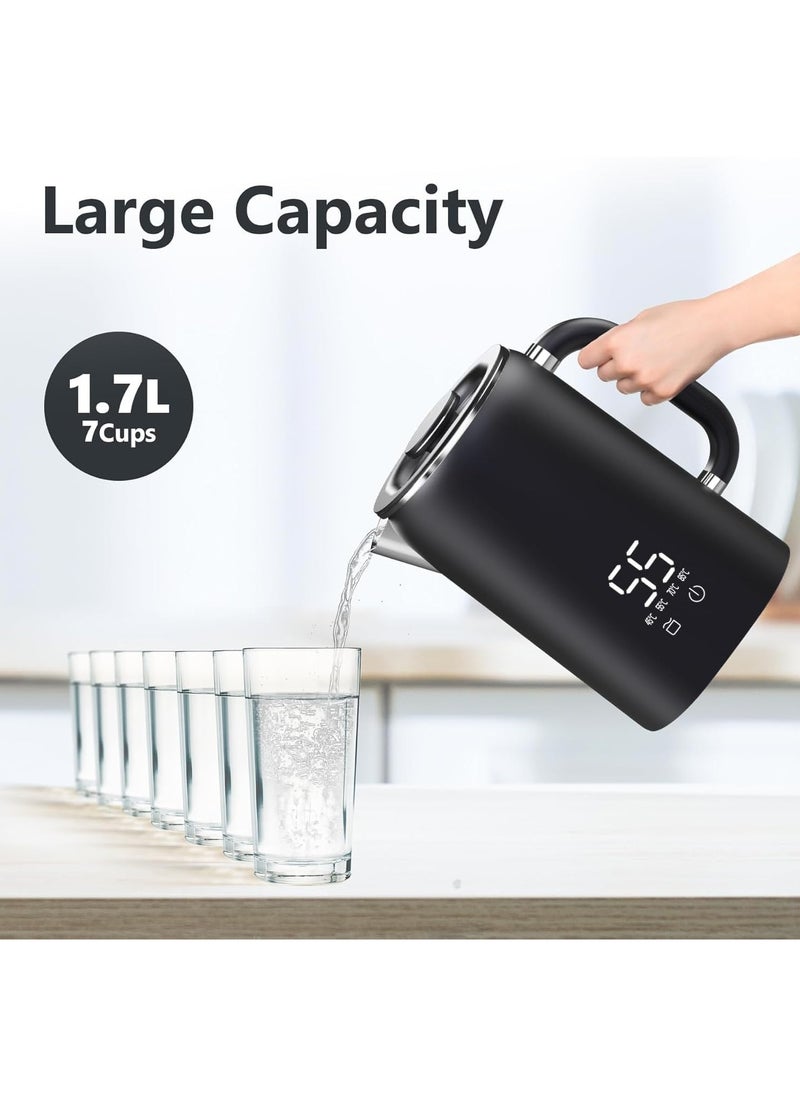 XVersion - Kettle Stainless Steel 1.7 Litres, Small Kettle with Temperature Setting 40°C - 100 °C, Automatic Shut-Off, Boil Dry Protection, Overheating Protection, 1500 W, Black - Image 1