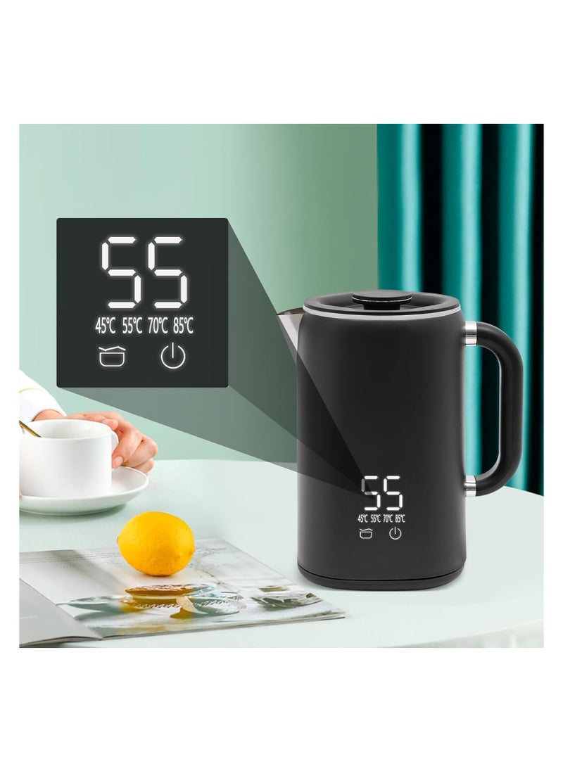XVersion - Kettle Stainless Steel 1.7 Litres, Small Kettle with Temperature Setting 40°C - 100 °C, Automatic Shut-Off, Boil Dry Protection, Overheating Protection, 1500 W, Black - Image 1