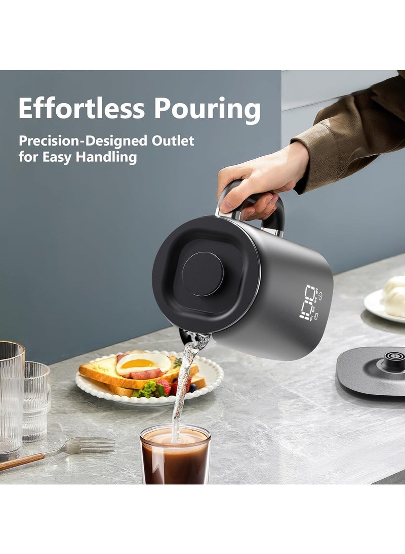 XVersion - Kettle Stainless Steel 1.7 Litres, Small Kettle with Temperature Setting 40°C - 100 °C, Automatic Shut-Off, Boil Dry Protection, Overheating Protection, 1500 W, Black - Image 1