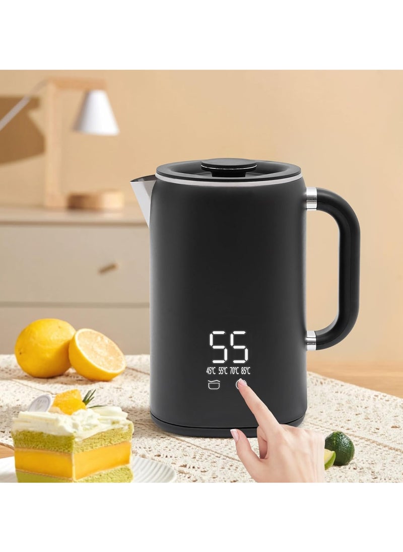 XVersion - Kettle Stainless Steel 1.7 Litres, Small Kettle with Temperature Setting 40°C - 100 °C, Automatic Shut-Off, Boil Dry Protection, Overheating Protection, 1500 W, Black - Image 1