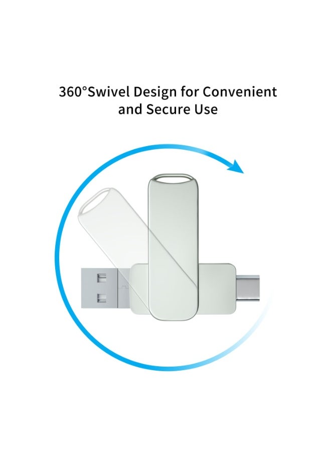 Generic Metal Rotating USB-C Flash Drive 64GB - Dual Port Silver Thumb Drive (6MB/s) | Compact, Durable & Portable  - Image 2