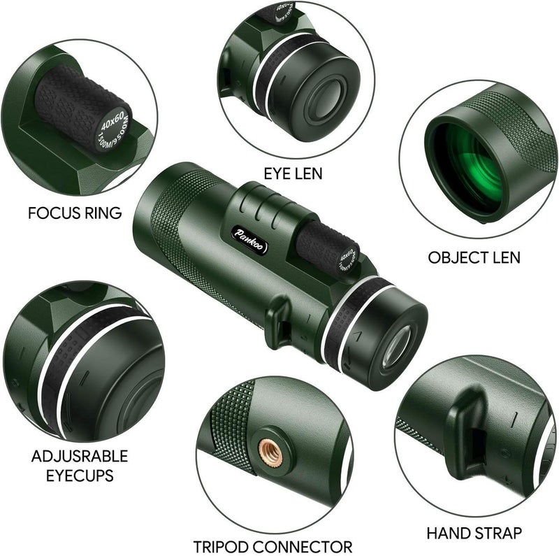 Pankoo 40x60 HD High Power Adult Monocular with Tripod and Smartphone Adapter - Ideal for Birdwatching, Hiking, Traveling Concerts - BAK4 Prism, Clear Colors, Durable and Portable - Image 2