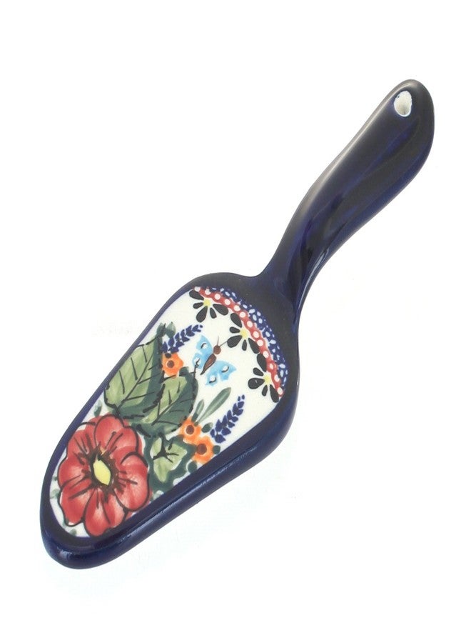 Blue Rose Pottery خزفي بولندي من بلو روز - مغرفة كيك على شكل فراشة مزينة بالزهور الحمراء - طول 7 بوصات - أداة تقديم حلويات خزفية مصنوعة يدويًا - Image 1