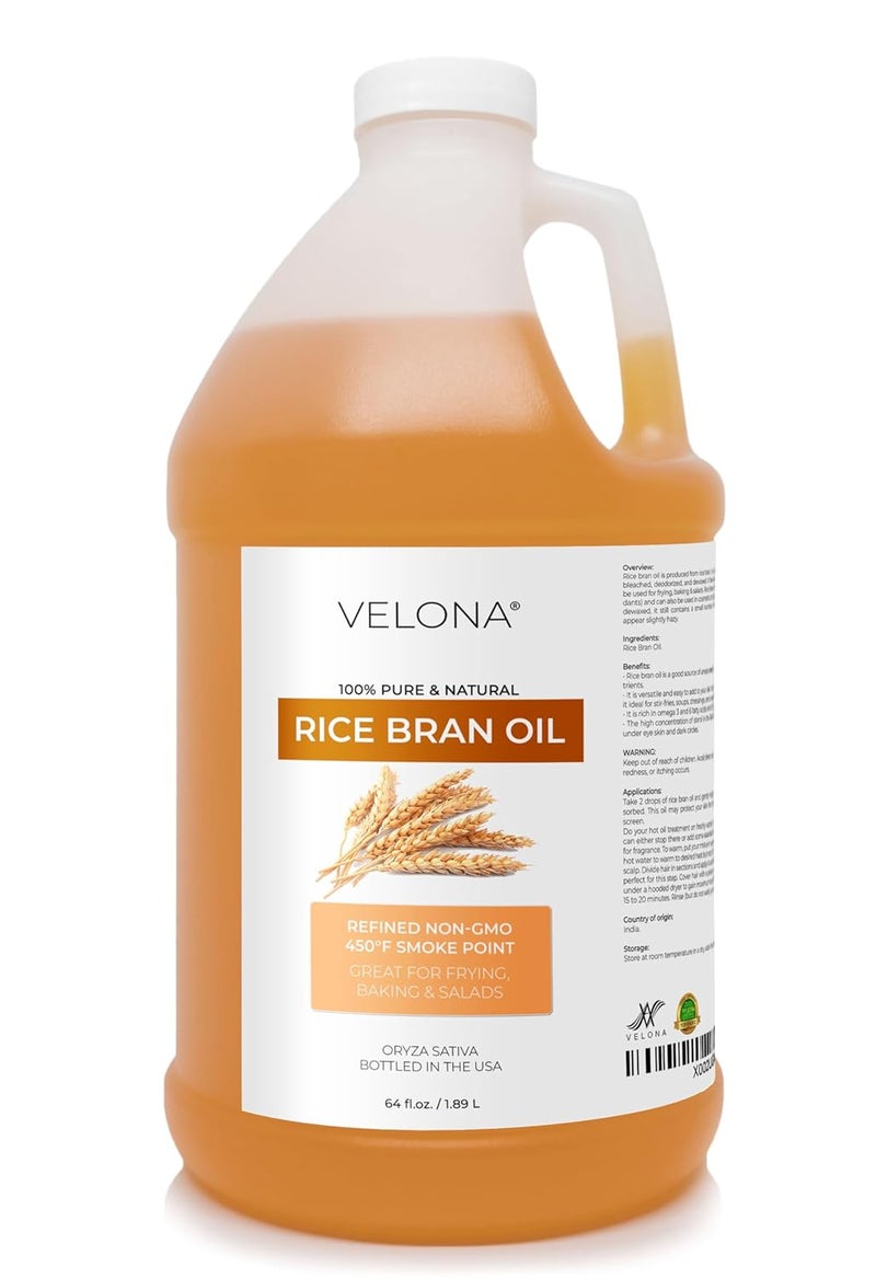 velona Rice Bran Oil 64 Fl Oz  100 Pure and Natural Carrier Oil  Refined Cold Pressed  Cooking Face Hair Body  Skin Care  Use Today  Enjoy Results