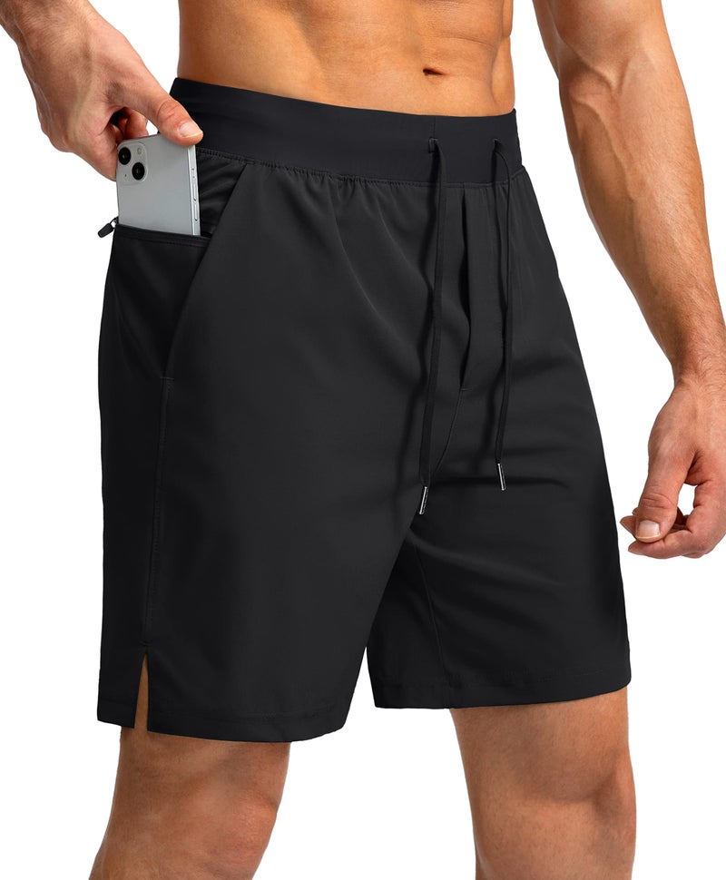 Soothfeel Men's Running Shorts with Zipper Pockets 7 Inch Lightweight Quick Dry Gym Athletic Workout Shorts for Men (Black, M) - Image 1