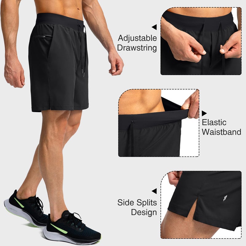 Soothfeel Men's Running Shorts with Zipper Pockets 7 Inch Lightweight Quick Dry Gym Athletic Workout Shorts for Men (Black, M) - Image 5