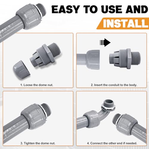 Wocloer 1 inch Liquid Tight Connector PVC Flexible Conduit Connector,Straight 180 Degree UL Listed Liquid Tight Conduit Fittings (6 Pack) - Image 5