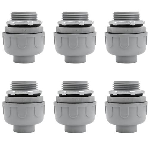 Wocloer 1 inch Liquid Tight Connector PVC Flexible Conduit Connector,Straight 180 Degree UL Listed Liquid Tight Conduit Fittings (6 Pack) - Image 1