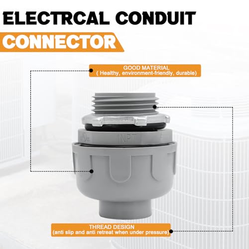 Wocloer 1 inch Liquid Tight Connector PVC Flexible Conduit Connector,Straight 180 Degree UL Listed Liquid Tight Conduit Fittings (6 Pack) - Image 4