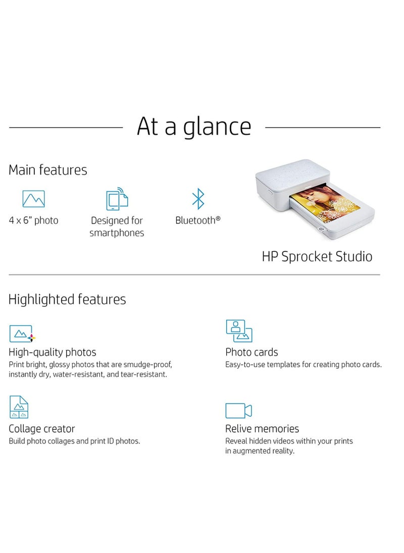 HP Sprocket Studio 4x6” Instant Photo Printer – Print Photos from Your iOS, Android Devices & Social Media