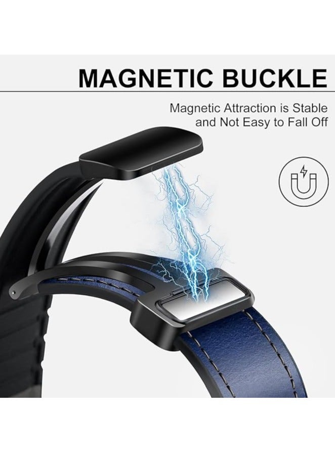 DUSALA Magnetic Leather Watch Band for Apple Watch Ultra 49mm/45mm/44mm/42mm  Magnetic Buckle Genuine Leather Strap for Apple Watch Series Blue - Image 3