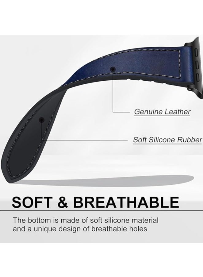 DUSALA Magnetic Leather Watch Band for Apple Watch Ultra 49mm/45mm/44mm/42mm  Magnetic Buckle Genuine Leather Strap for Apple Watch Series Blue - Image 4