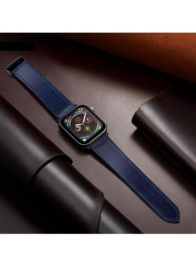 DUSALA Magnetic Leather Watch Band for Apple Watch Ultra 49mm/45mm/44mm/42mm  Magnetic Buckle Genuine Leather Strap for Apple Watch Series Blue - Image 5