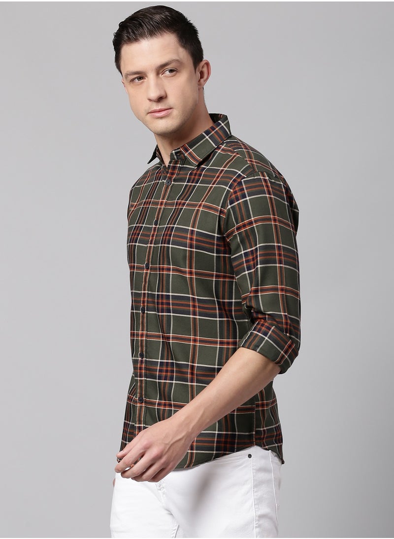 Dennis Lingo Slim Fit Green Men's Checkered Shirt, Spread Collar, Full Sleeves, 100% Cotton,  - Image 1