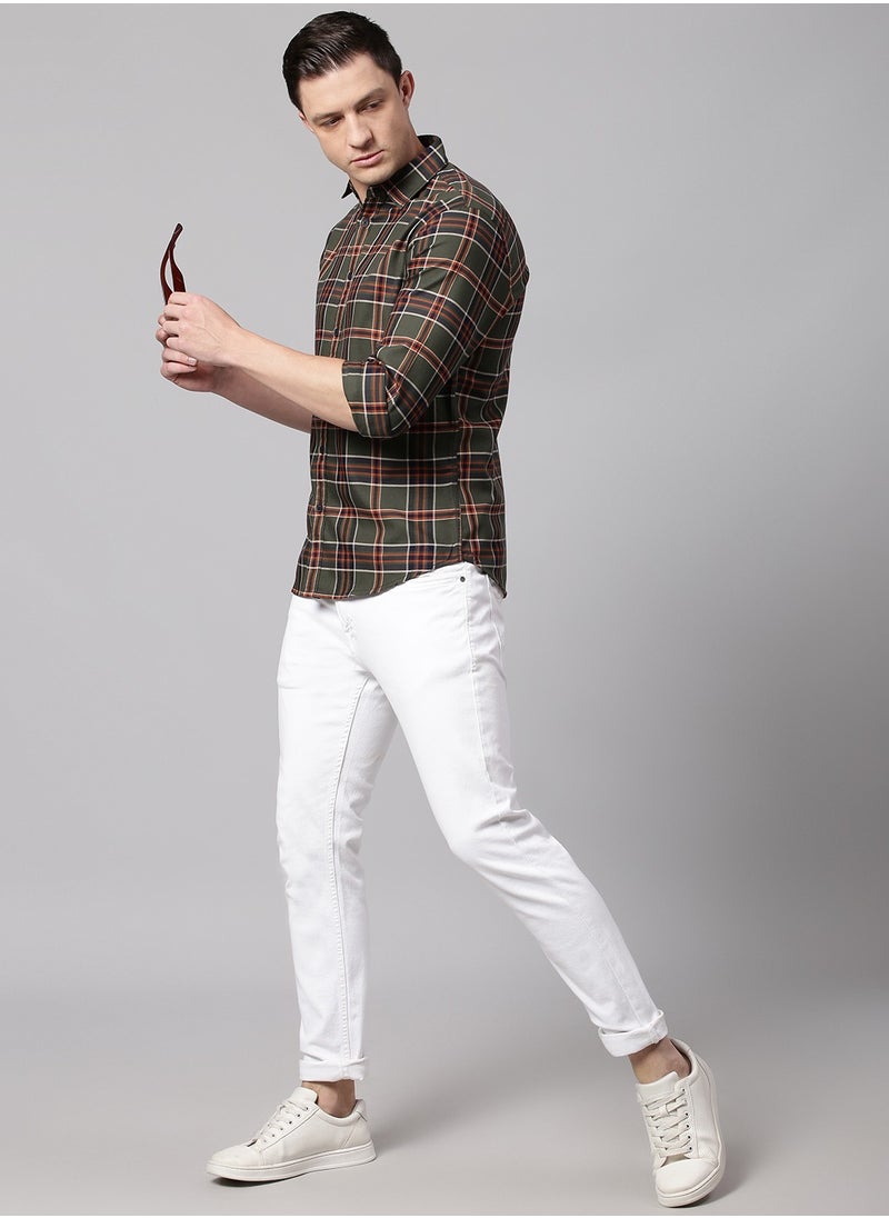 Dennis Lingo Slim Fit Green Men's Checkered Shirt, Spread Collar, Full Sleeves, 100% Cotton,  - Image 3