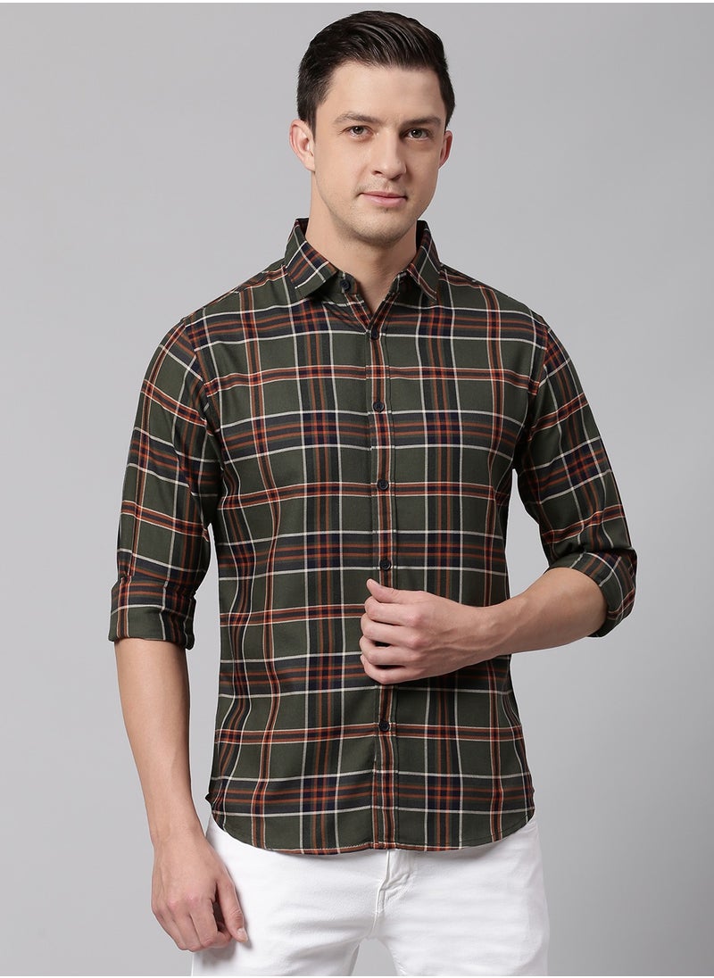 Dennis Lingo Slim Fit Green Men's Checkered Shirt, Spread Collar, Full Sleeves, 100% Cotton,  - Image 5