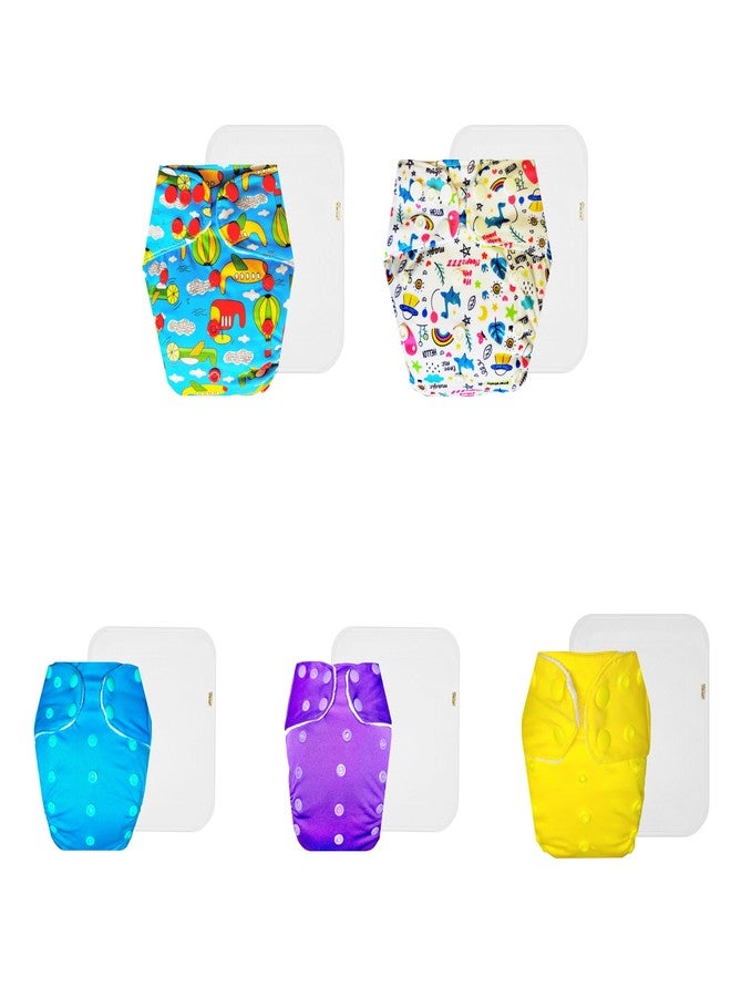 Dumbledo Premium Cloth Diaper with Cotton Insert (Pack of 5) | Soft & Gentle | 6-Layer Absorbent Pad | Quick Dry | Ideal for Toddlers | 3 Months - 3 Years | Unisex Baby - Image 1