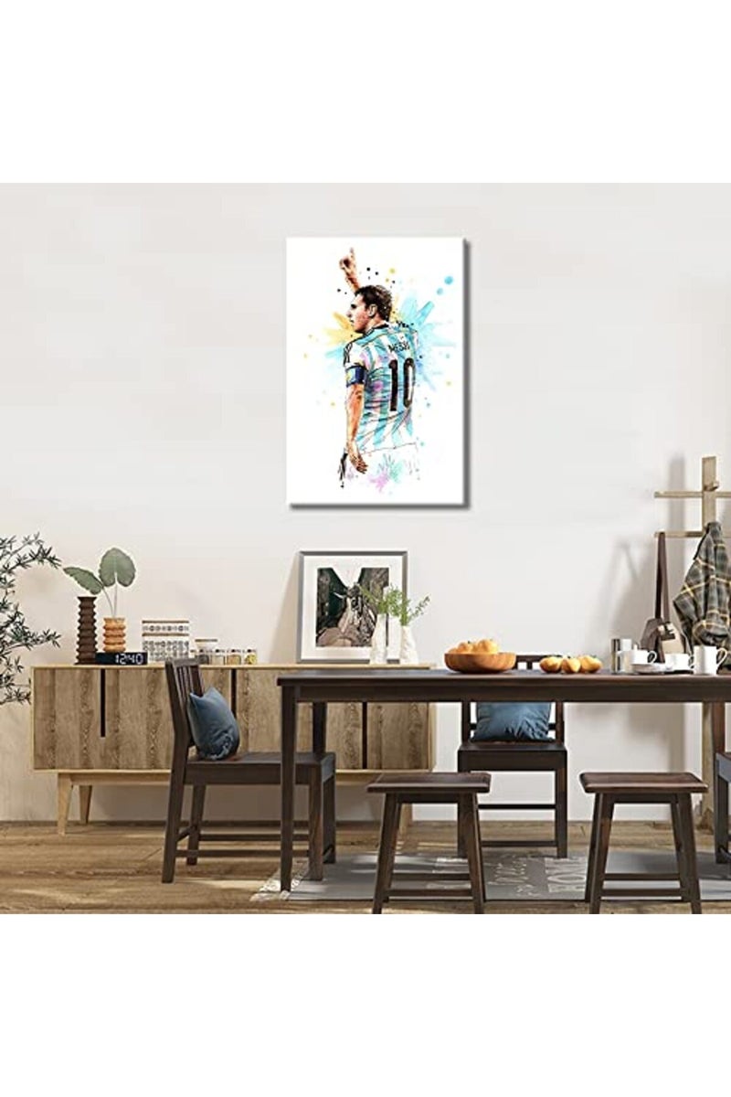 TISHIRON Famous Argentine Football Player Canvas Wall Art Lionel Messi Painting Motivational Gallery Wrapped Decor for Living Room Office Bedroom Posters Prints Framed Ready to Hang 24x16 in - Image 3