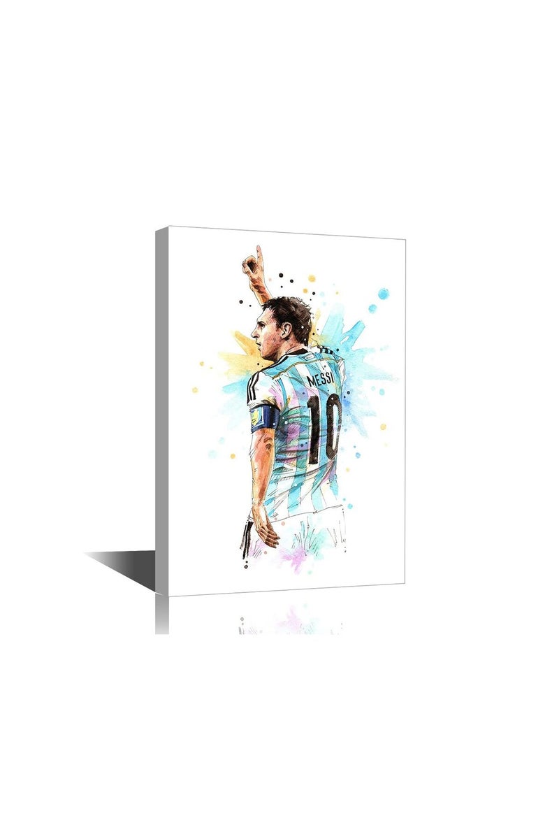 TISHIRON Famous Argentine Football Player Canvas Wall Art Lionel Messi Painting Motivational Gallery Wrapped Decor for Living Room Office Bedroom Posters Prints Framed Ready to Hang 24x16 in - Image 1