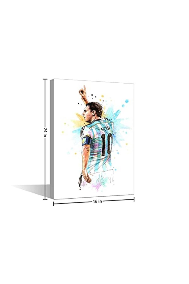 TISHIRON Famous Argentine Football Player Canvas Wall Art Lionel Messi Painting Motivational Gallery Wrapped Decor for Living Room Office Bedroom Posters Prints Framed Ready to Hang 24x16 in - Image 2