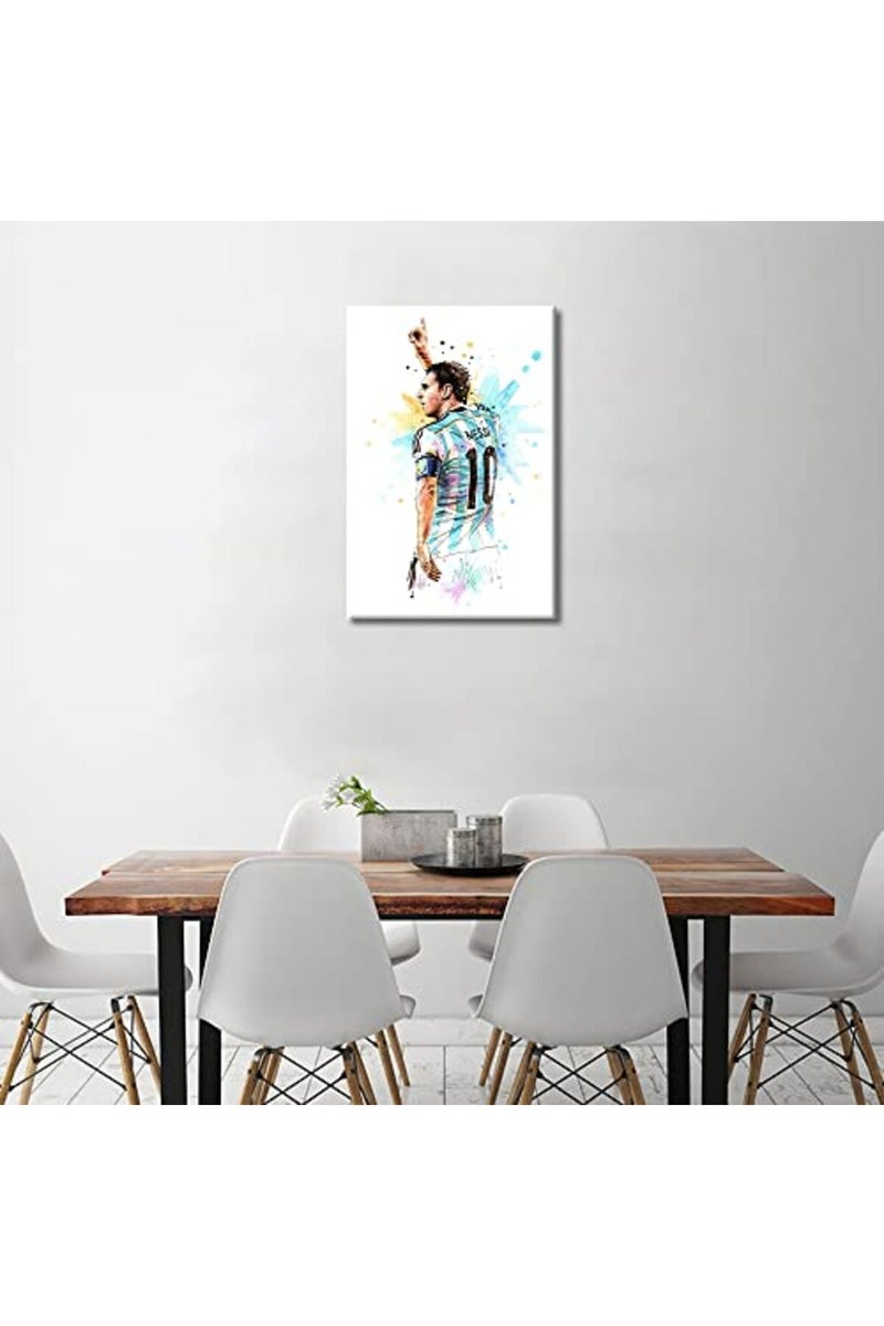 TISHIRON Famous Argentine Football Player Canvas Wall Art Lionel Messi Painting Motivational Gallery Wrapped Decor for Living Room Office Bedroom Posters Prints Framed Ready to Hang 24x16 in - Image 4