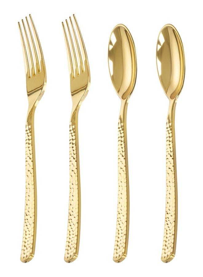 KIRE 400PCS Gold Plastic Spoons and Forks Disposable - Gold Plastic Silverware Set Disposable - 200 Forks and 200 Spoons for Thanksgiving Party, Birthday - Image 1