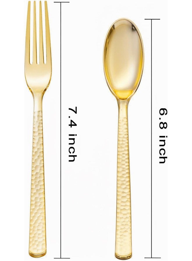 KIRE 400PCS Gold Plastic Spoons and Forks Disposable - Gold Plastic Silverware Set Disposable - 200 Forks and 200 Spoons for Thanksgiving Party, Birthday - Image 2