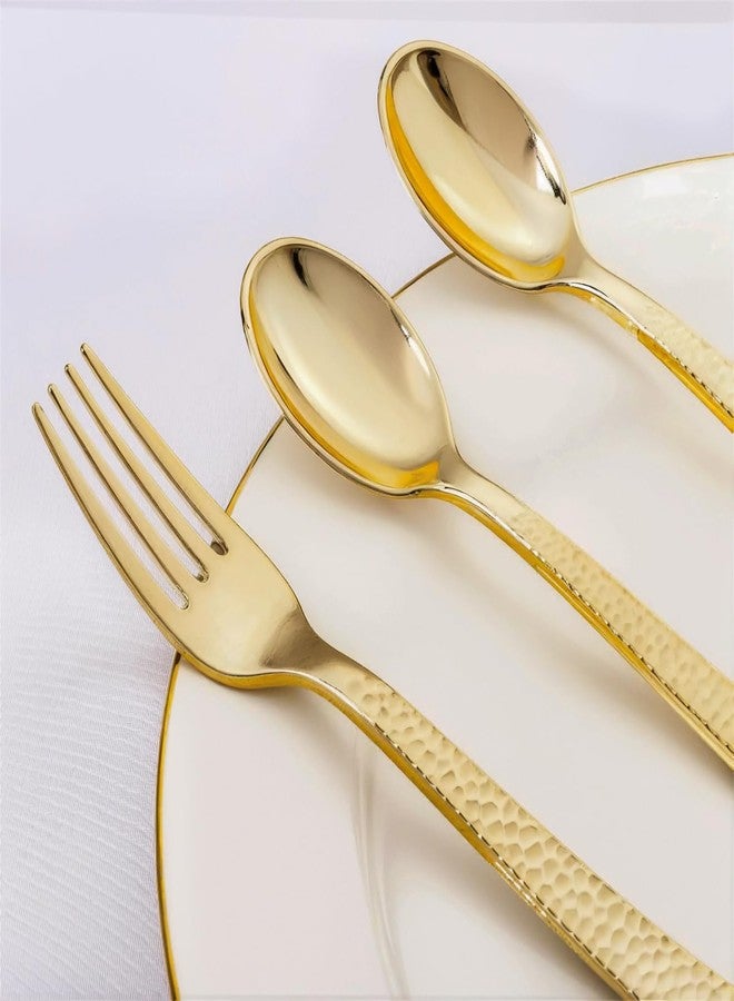 KIRE 400PCS Gold Plastic Spoons and Forks Disposable - Gold Plastic Silverware Set Disposable - 200 Forks and 200 Spoons for Thanksgiving Party, Birthday - Image 3